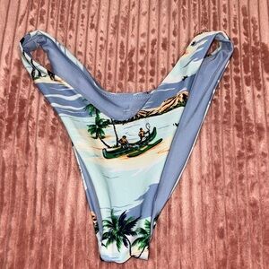 aerie Tropical Canoe Print Bikini Bottoms - Light Blue, Green, Yellow